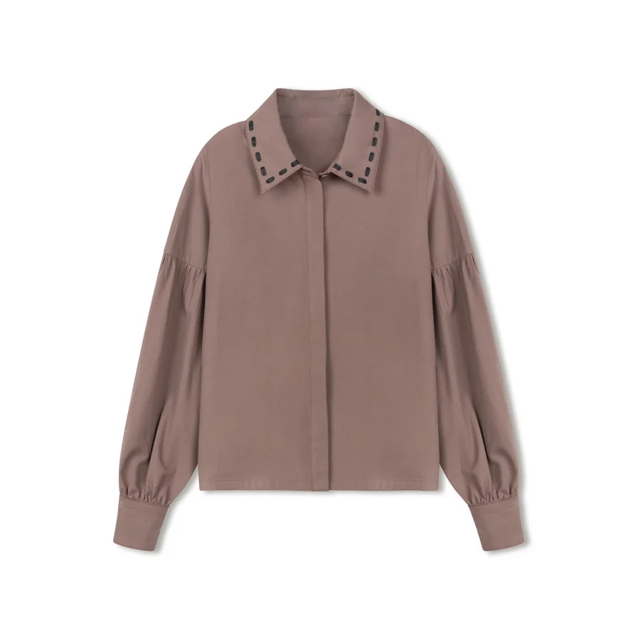 BROWN RIBBON STITCH SHIRT