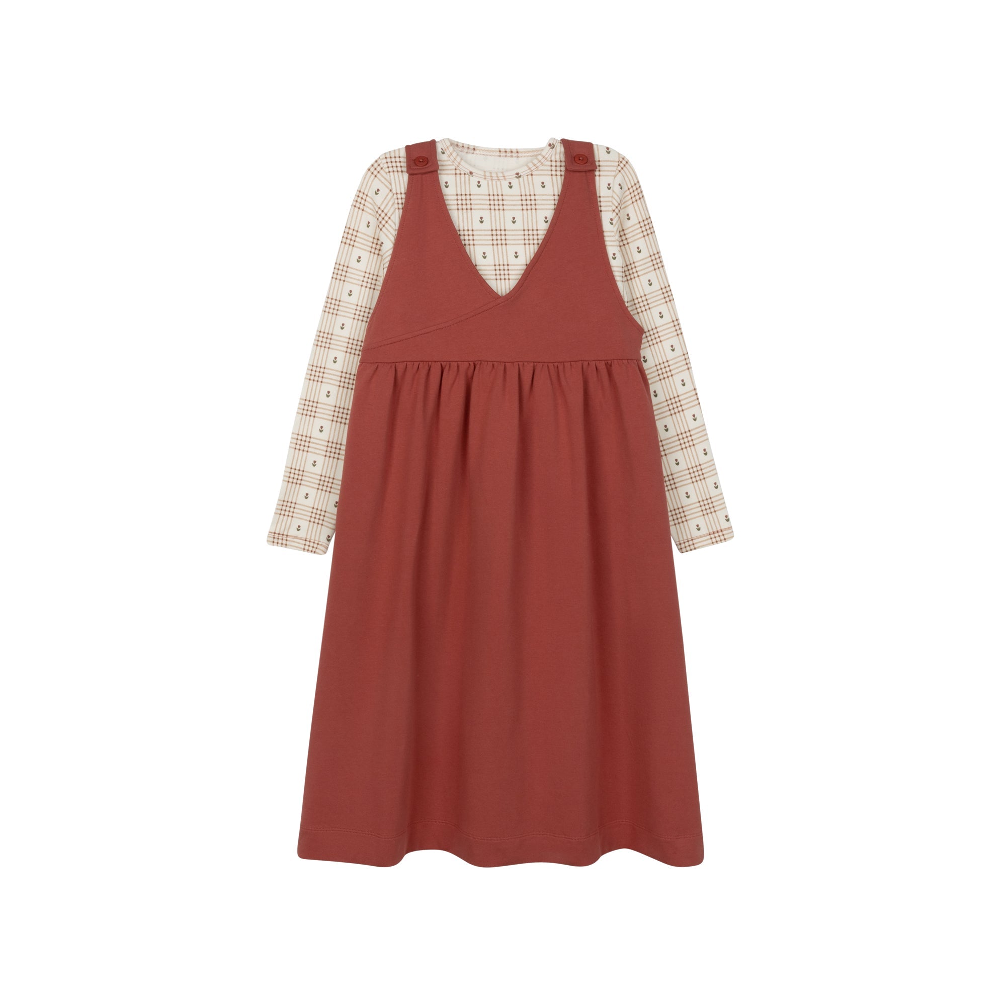 Cotton Floral Plaid Collection - Ruffle Neck Tee