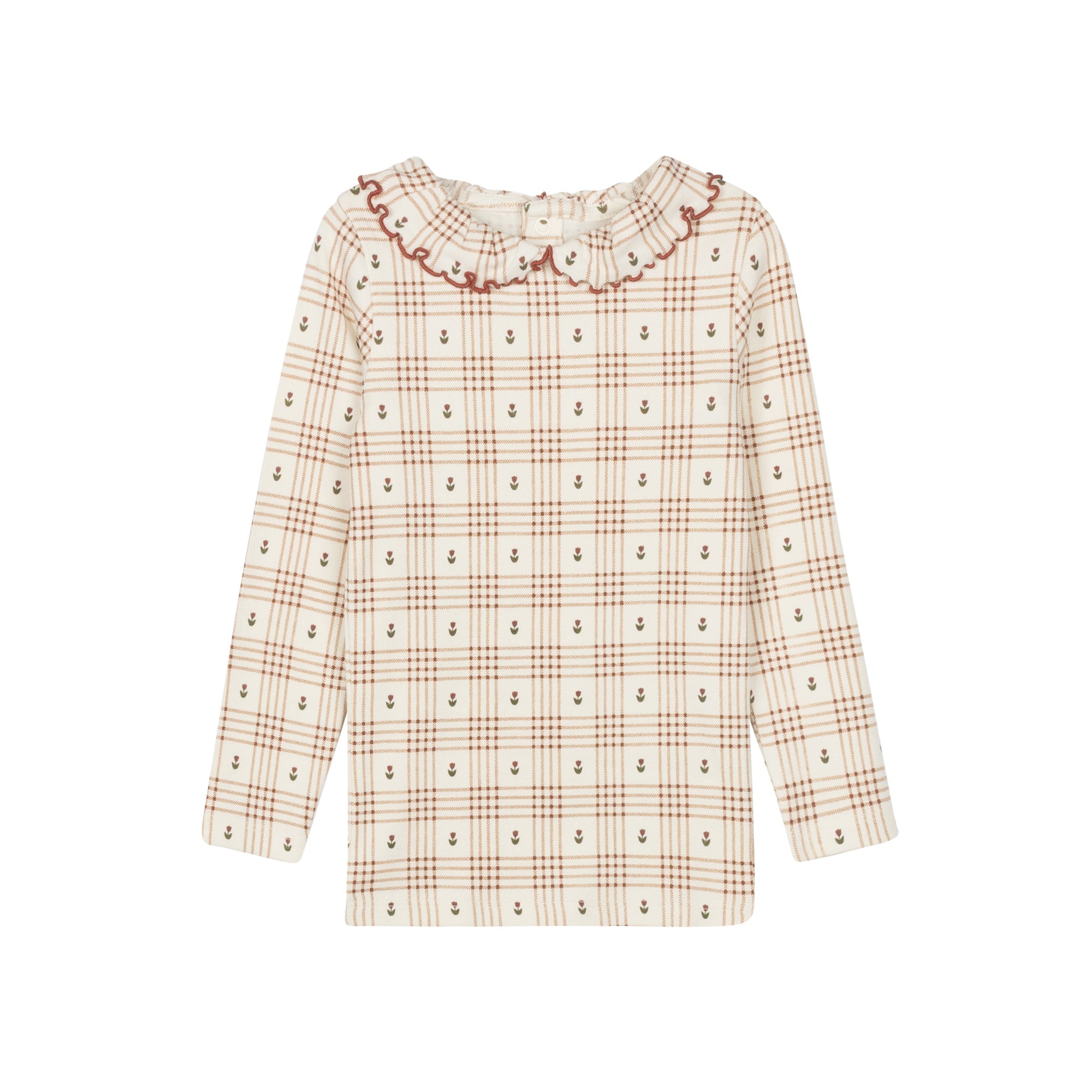 Cotton Floral Plaid Collection - Ruffle Neck Tee