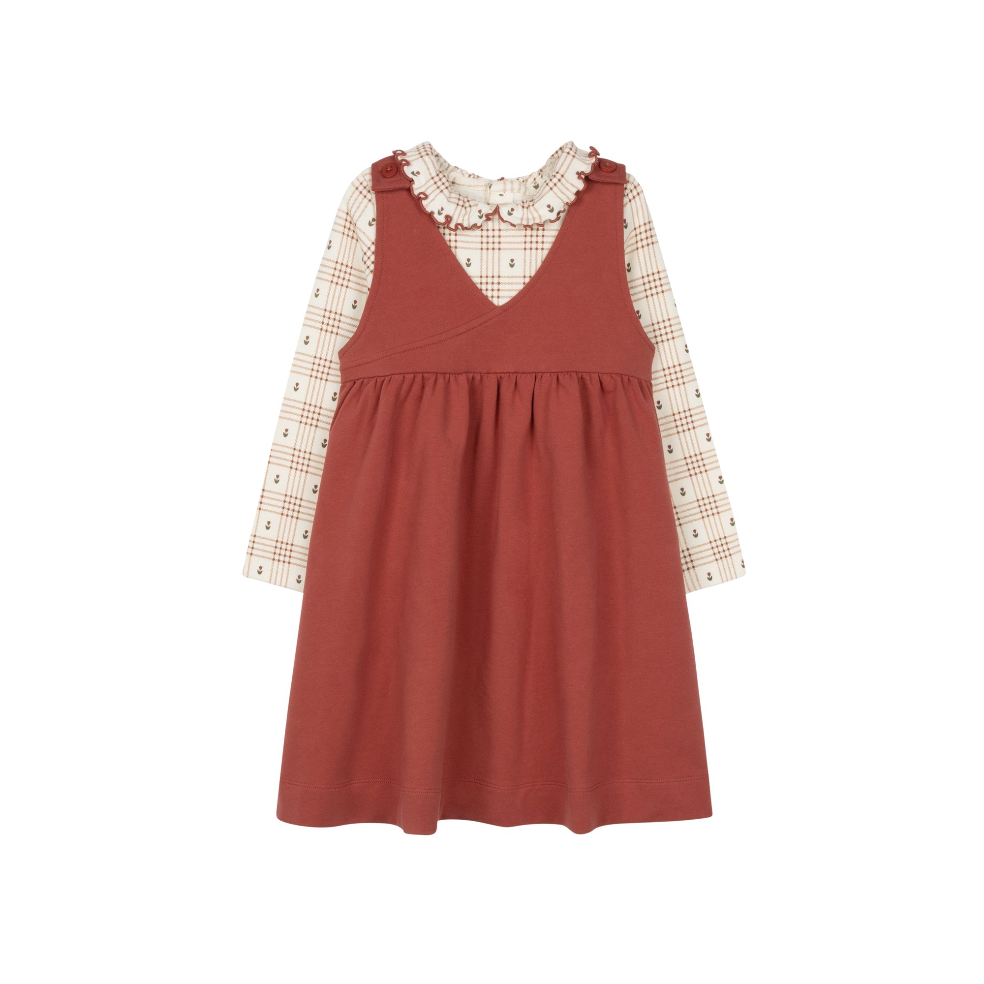 Cotton Floral Plaid Collection - Ruffle Neck Tee