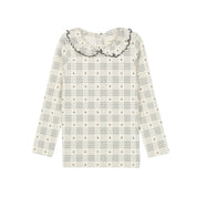 Cotton Floral Plaid Collection - Ruffle Neck Tee