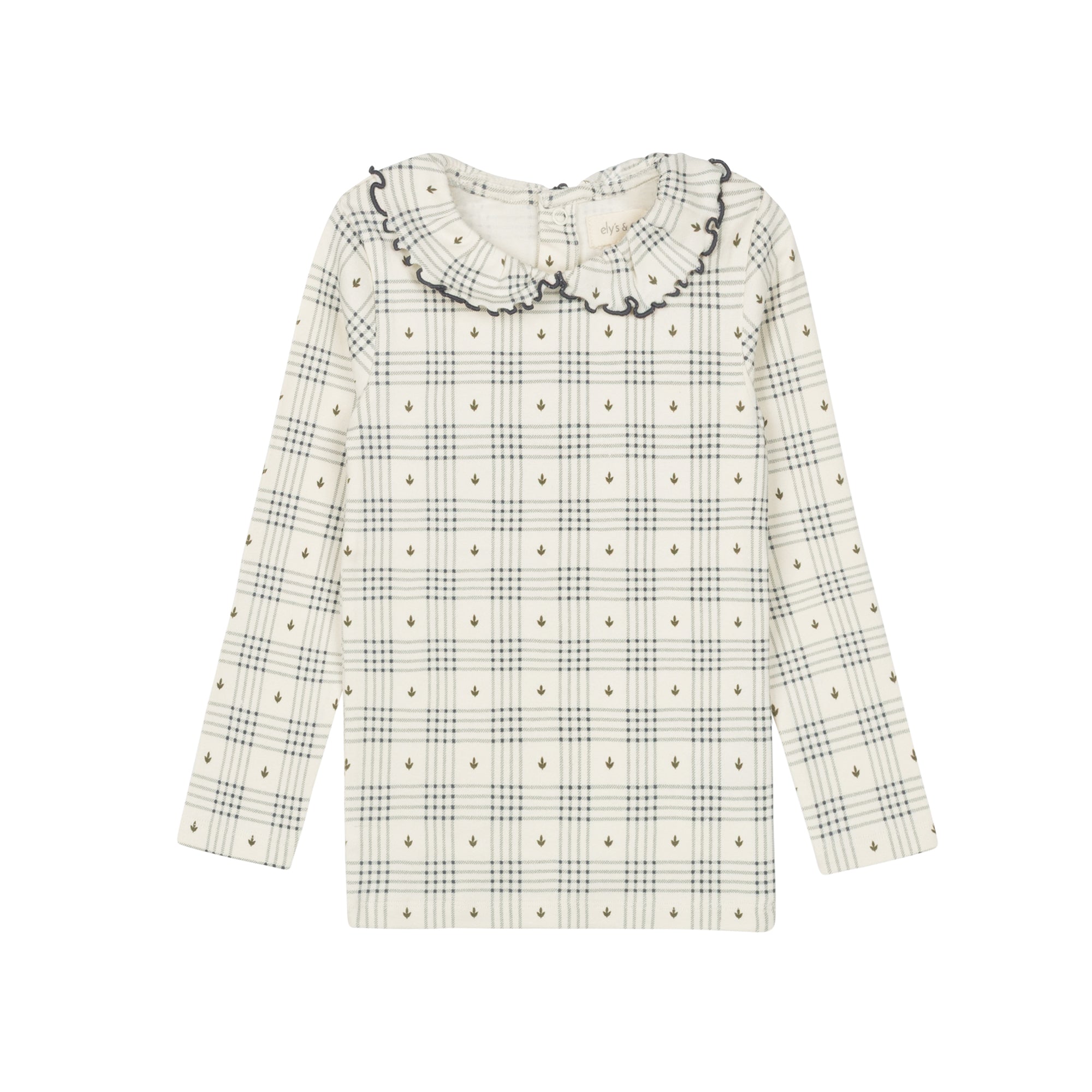 Cotton Floral Plaid Collection - Ruffle Neck Tee