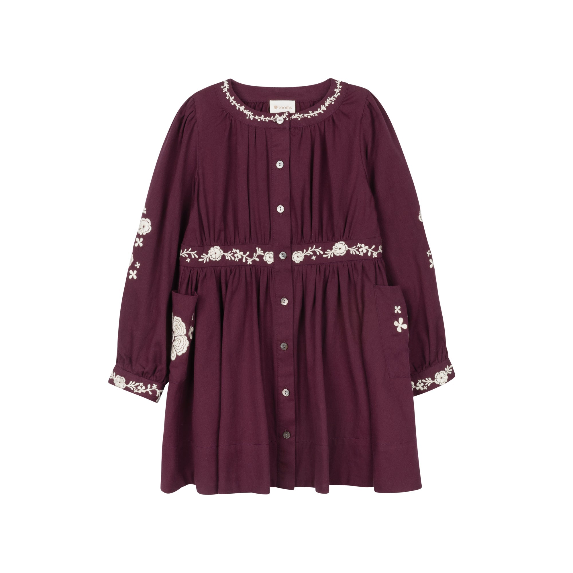 Floral Embroidered Waisted Cotton Dress