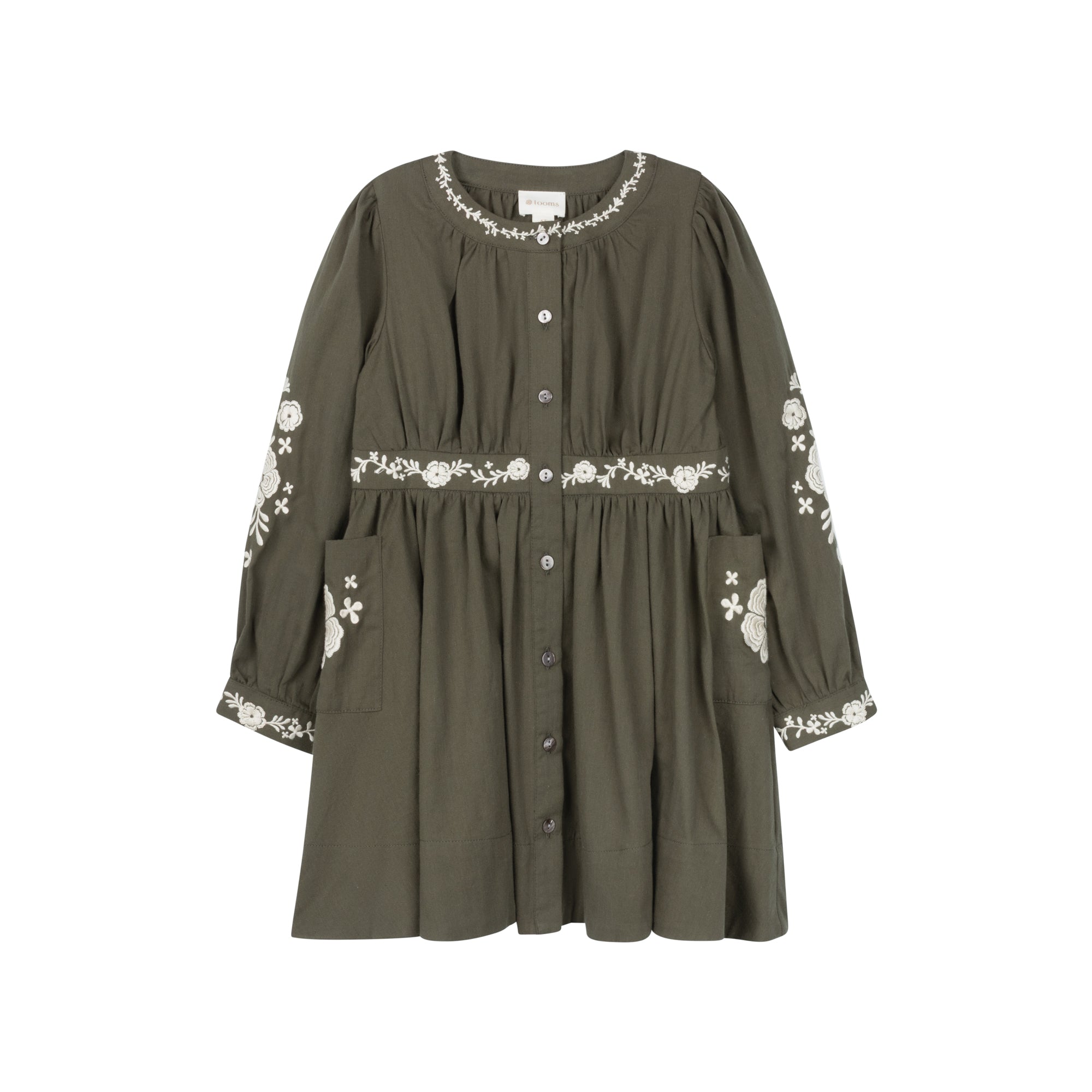 Floral Embroidered Waisted Cotton Dress