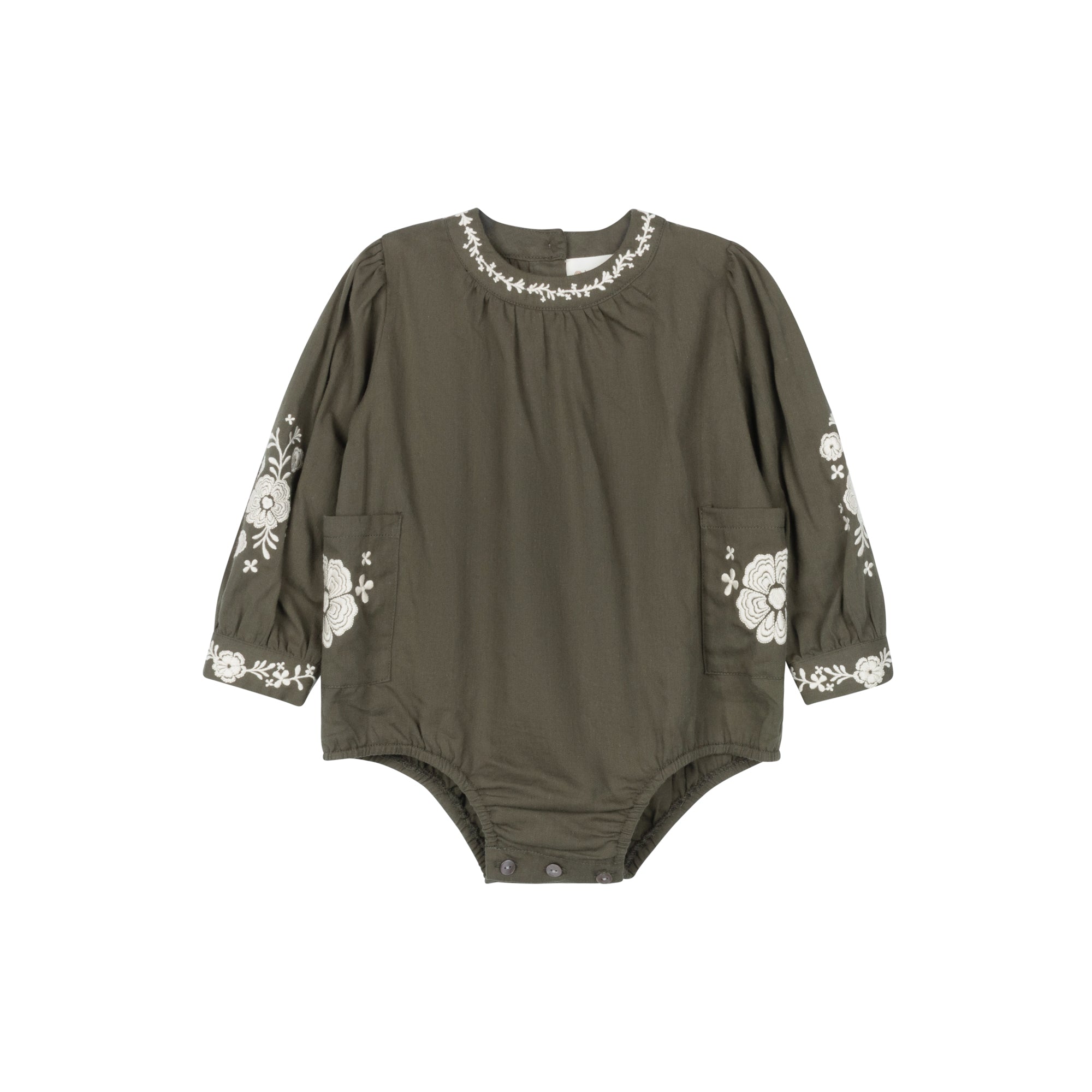 Floral Embroidered Cotton Romper