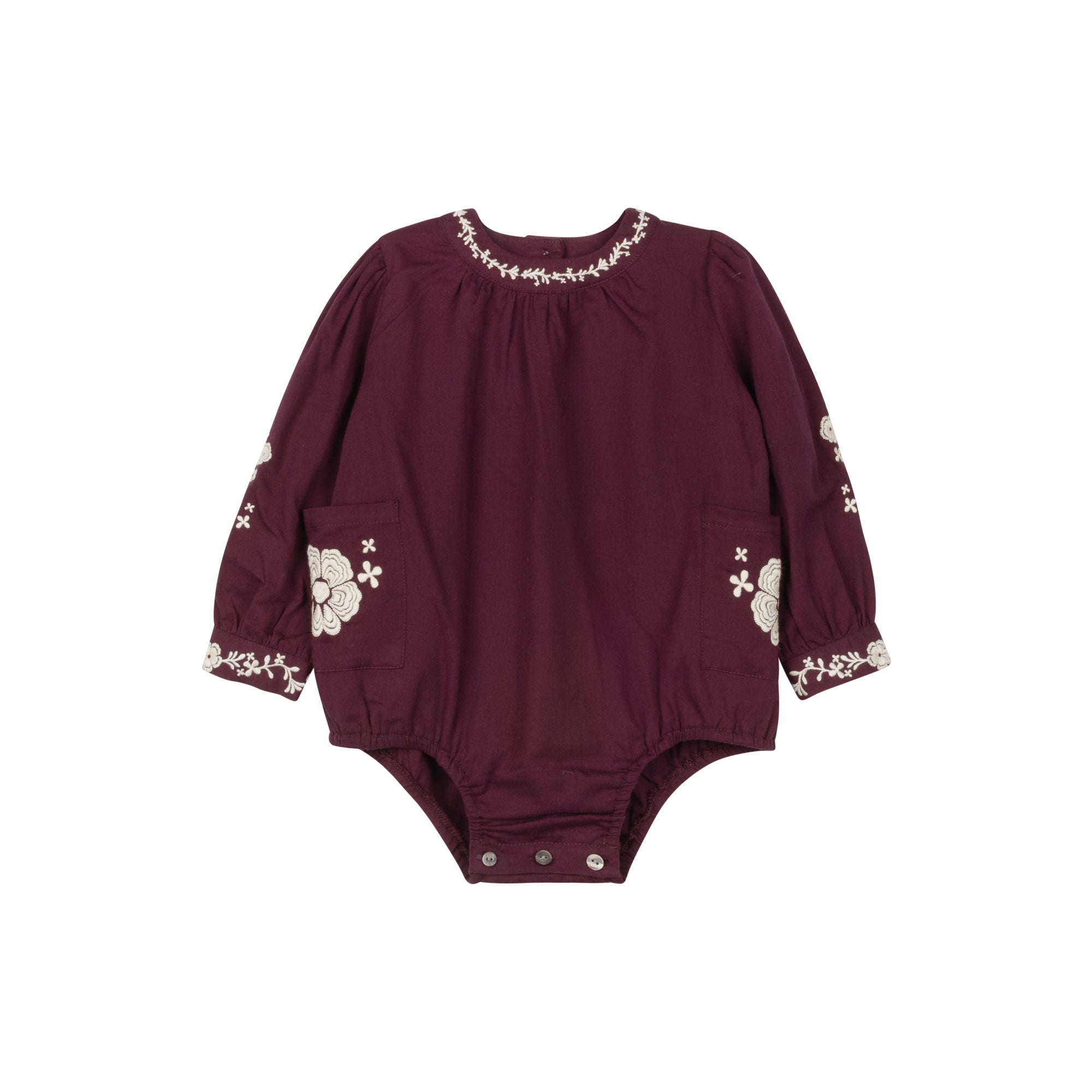 Floral Embroidered Cotton Romper