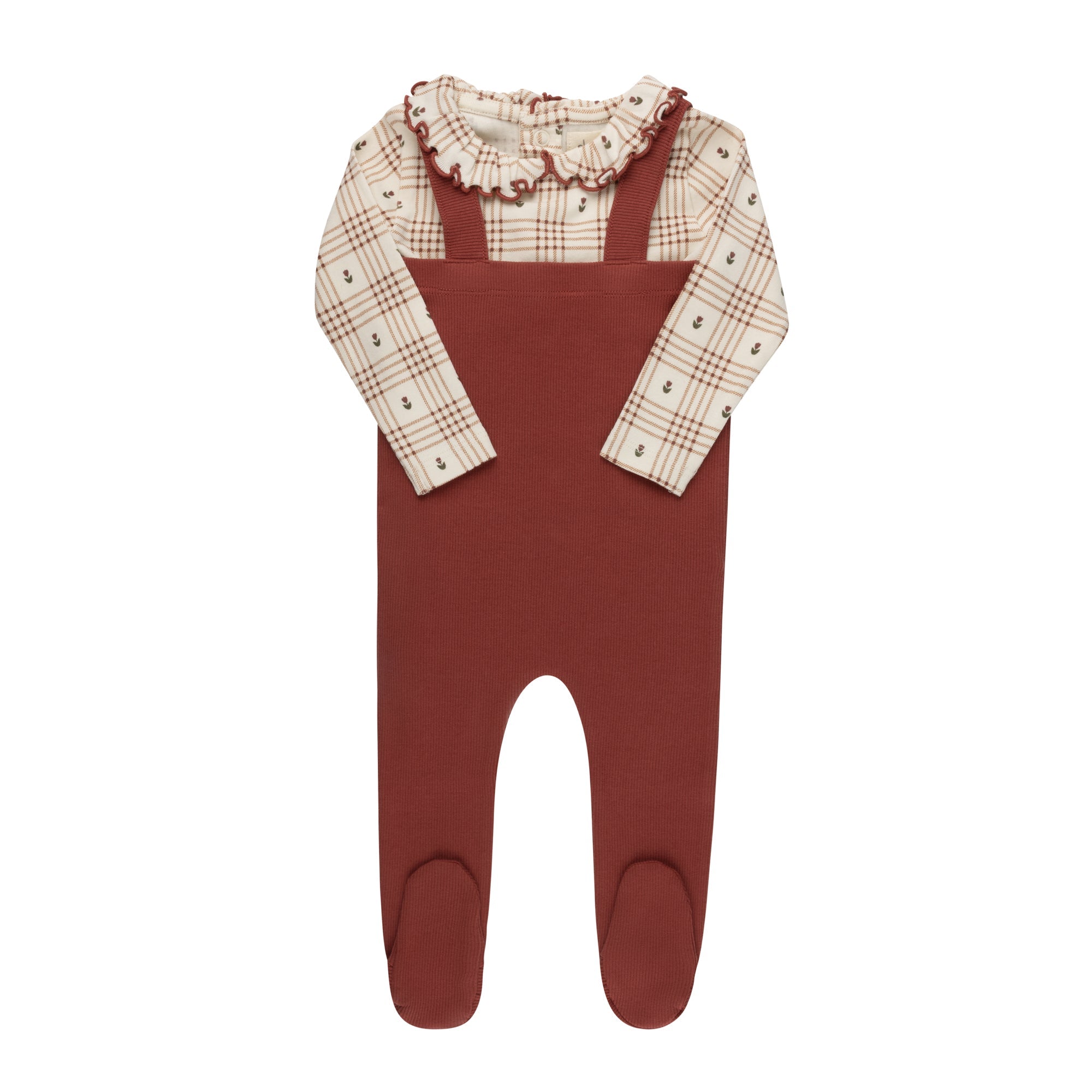 Cotton Floral Plaid Collection - Bodysuit + Overalls