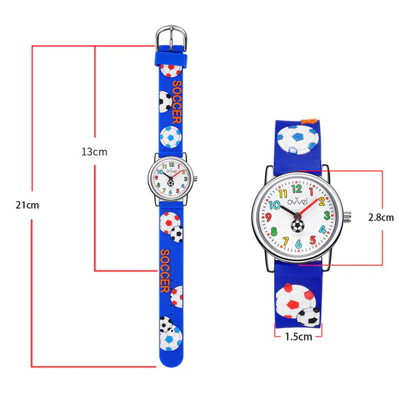 Ovvel Boys Analog Watch for kids with Time Teaching Display - Blue Soccer