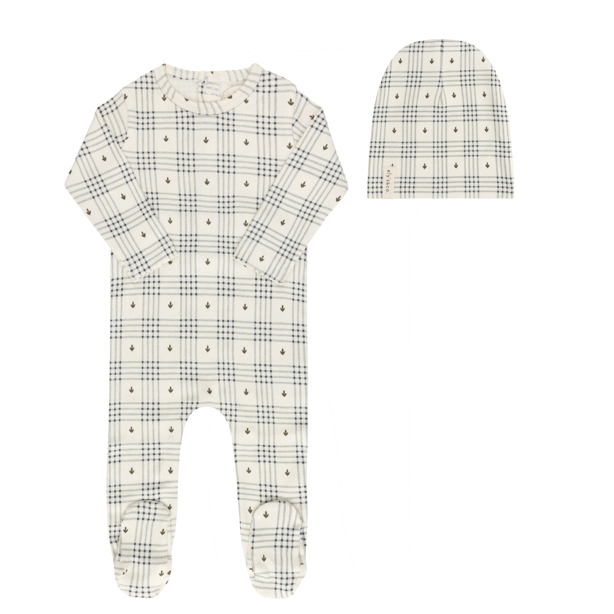 Cotton Floral Plaid Collection - Footie + Beanie