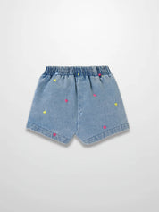 Embroidered Heart Denim Shorts