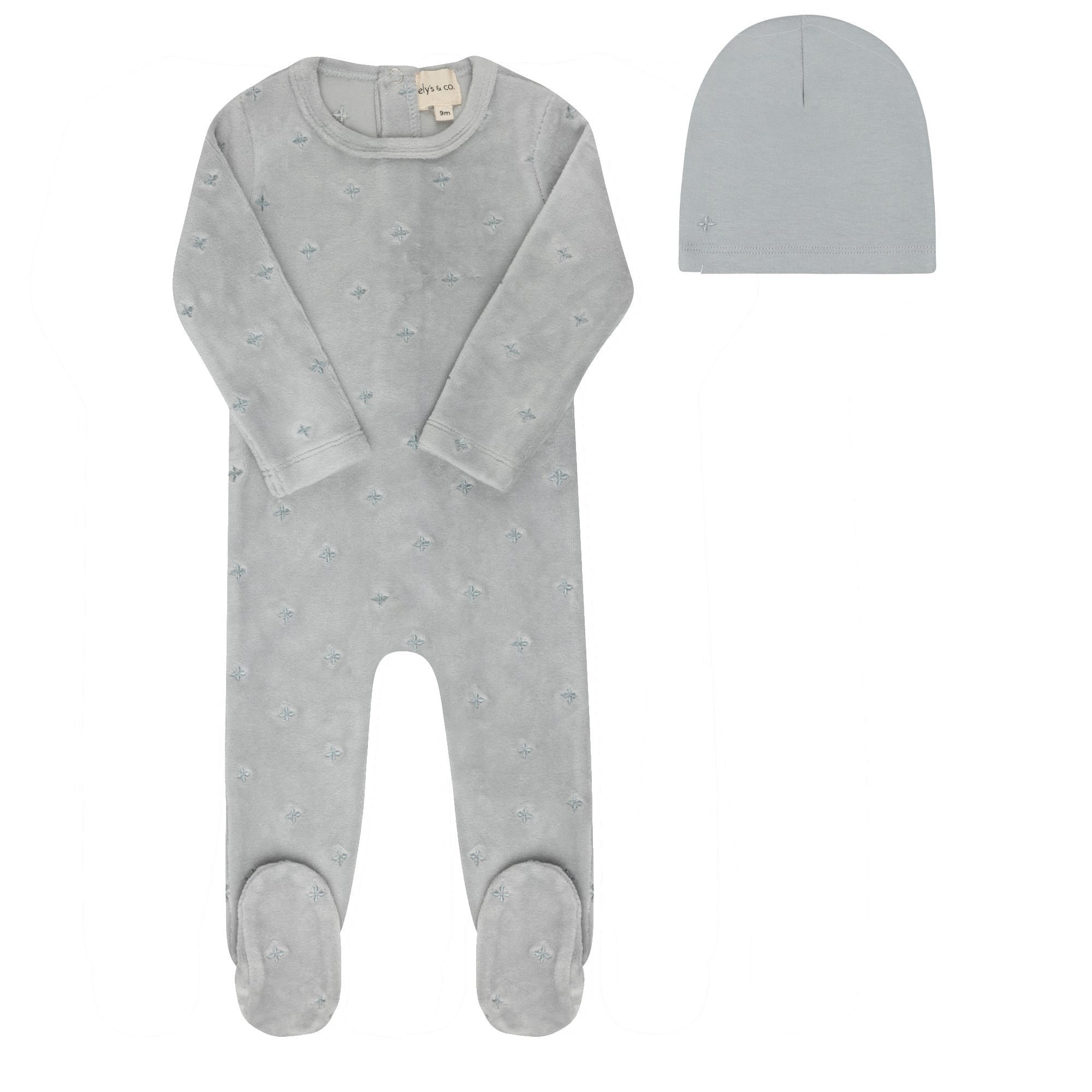 Velour Embroidered Floral Collection - Footie + Beanie