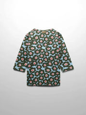 Green Flower Print Fitted 3/4 Sleeve Shirt