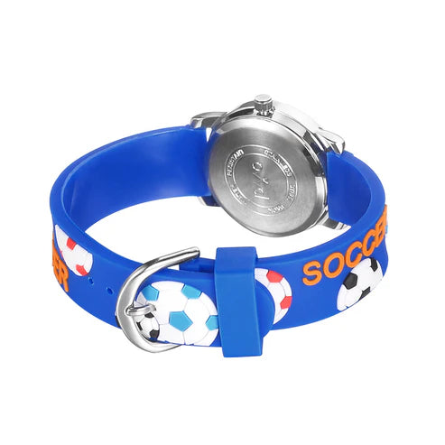 Ovvel Boys Analog Watch for kids with Time Teaching Display - Blue Soccer