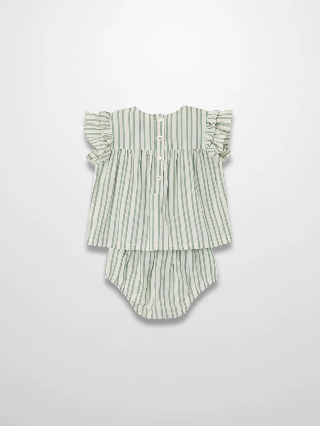 Green Striped Ruffled Shirt & Bloomers Set