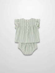 Green Striped Ruffled Shirt & Bloomers Set