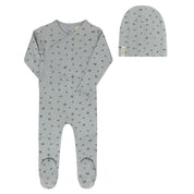 Baby Boy Footie and Beanie – Blue – Floral Pointelle