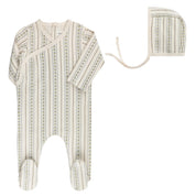 Baby Boy Footie and Bonnet - Ivory Blue - Linear Tulip