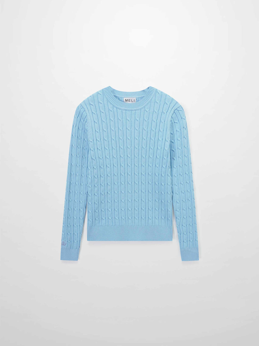 Crew Neck Cable Sweater-Light Blue