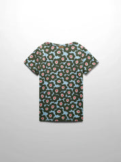 Green Flower Print Fitted Short Sleeve Shirt