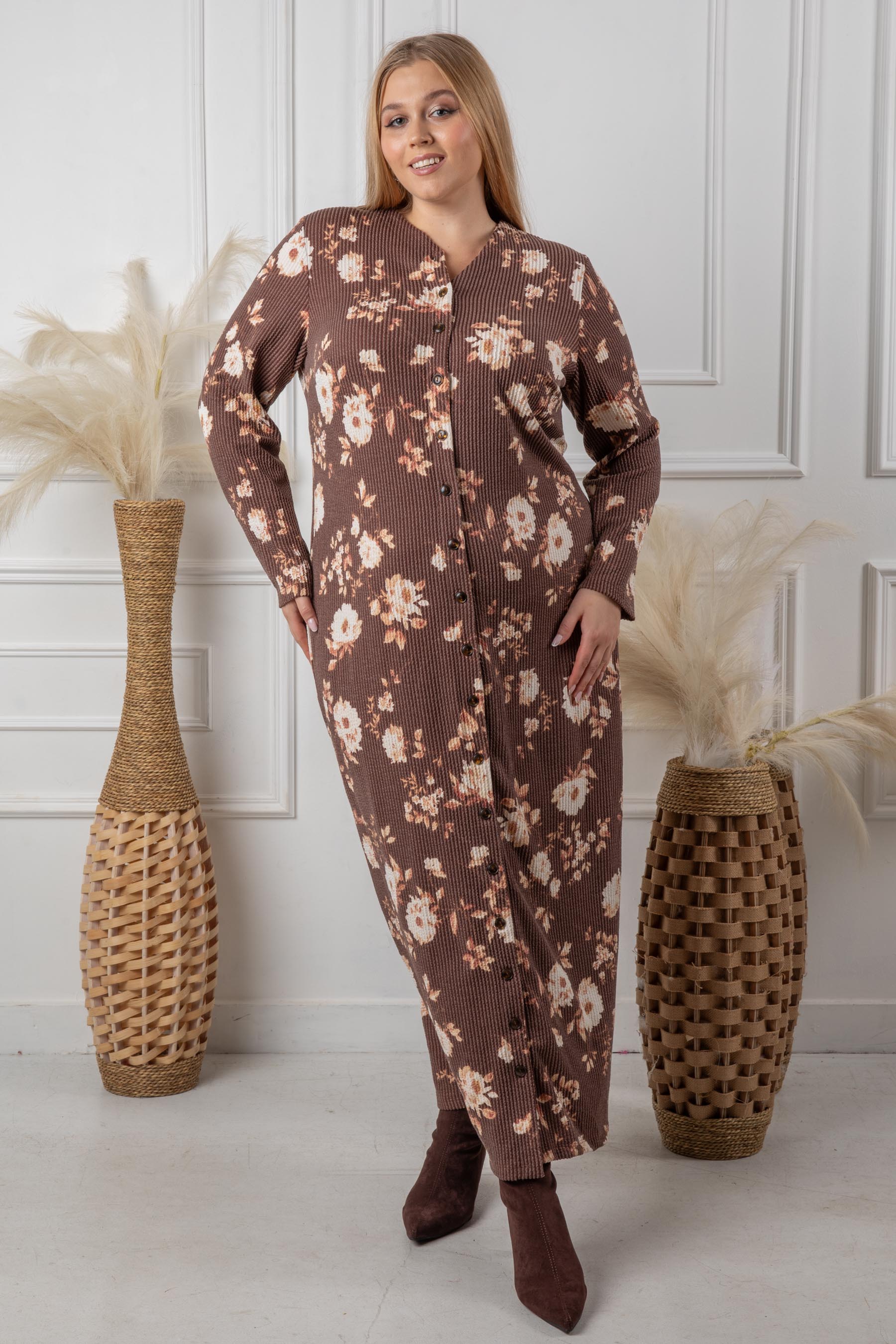 ALEXA DRESS PLUS - BROWN FLORAL