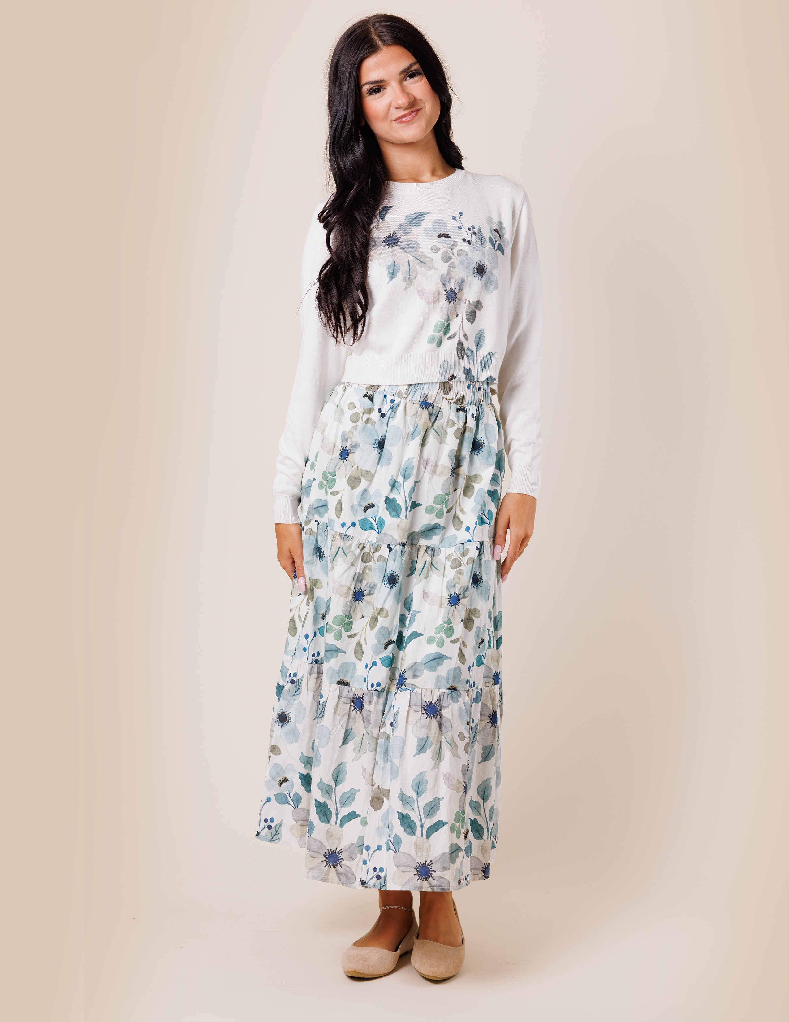 tiered skirt with flowers 2627us  SKIRT
