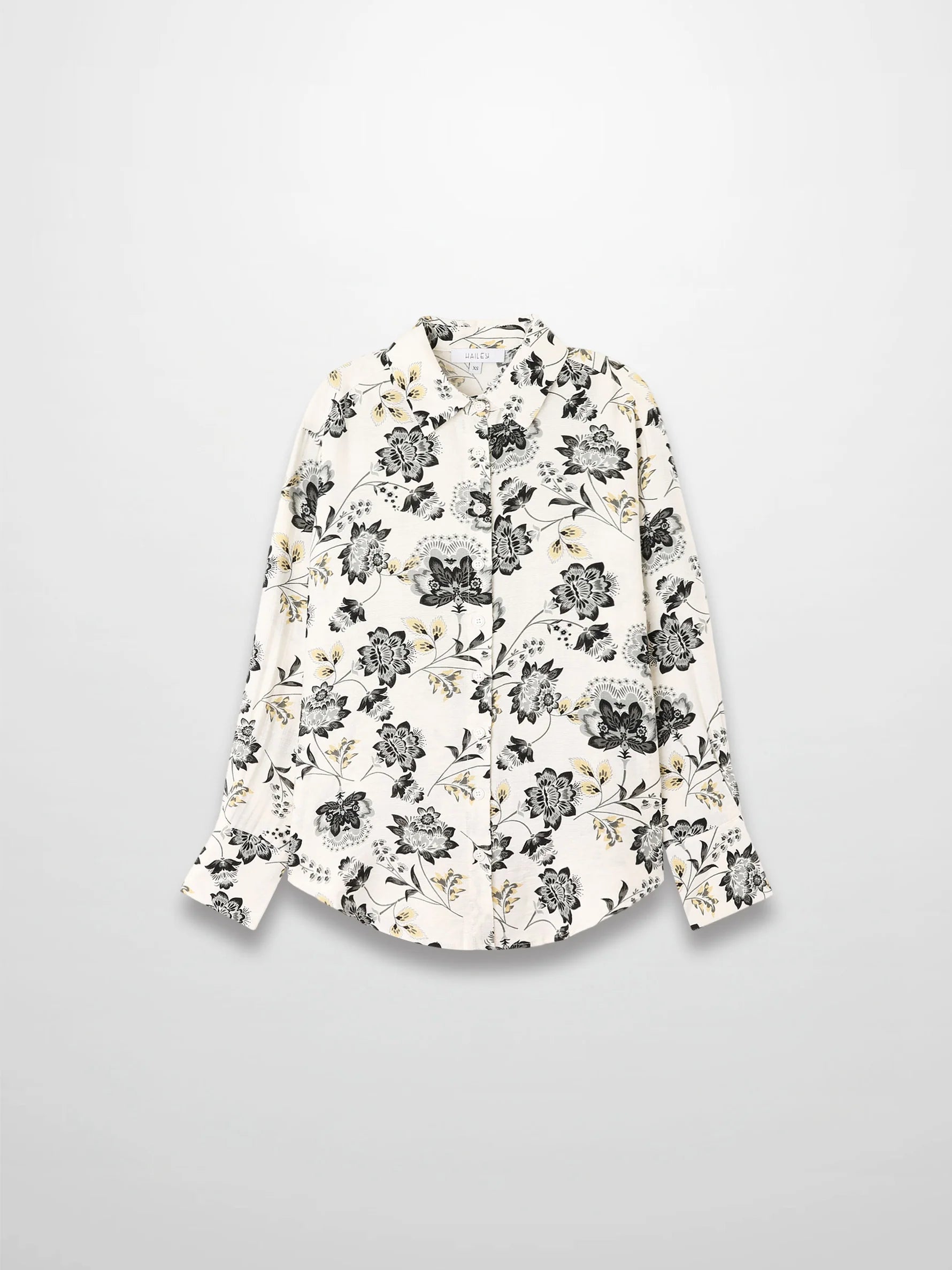 Button Down Collared Blouse-Black/White Floral