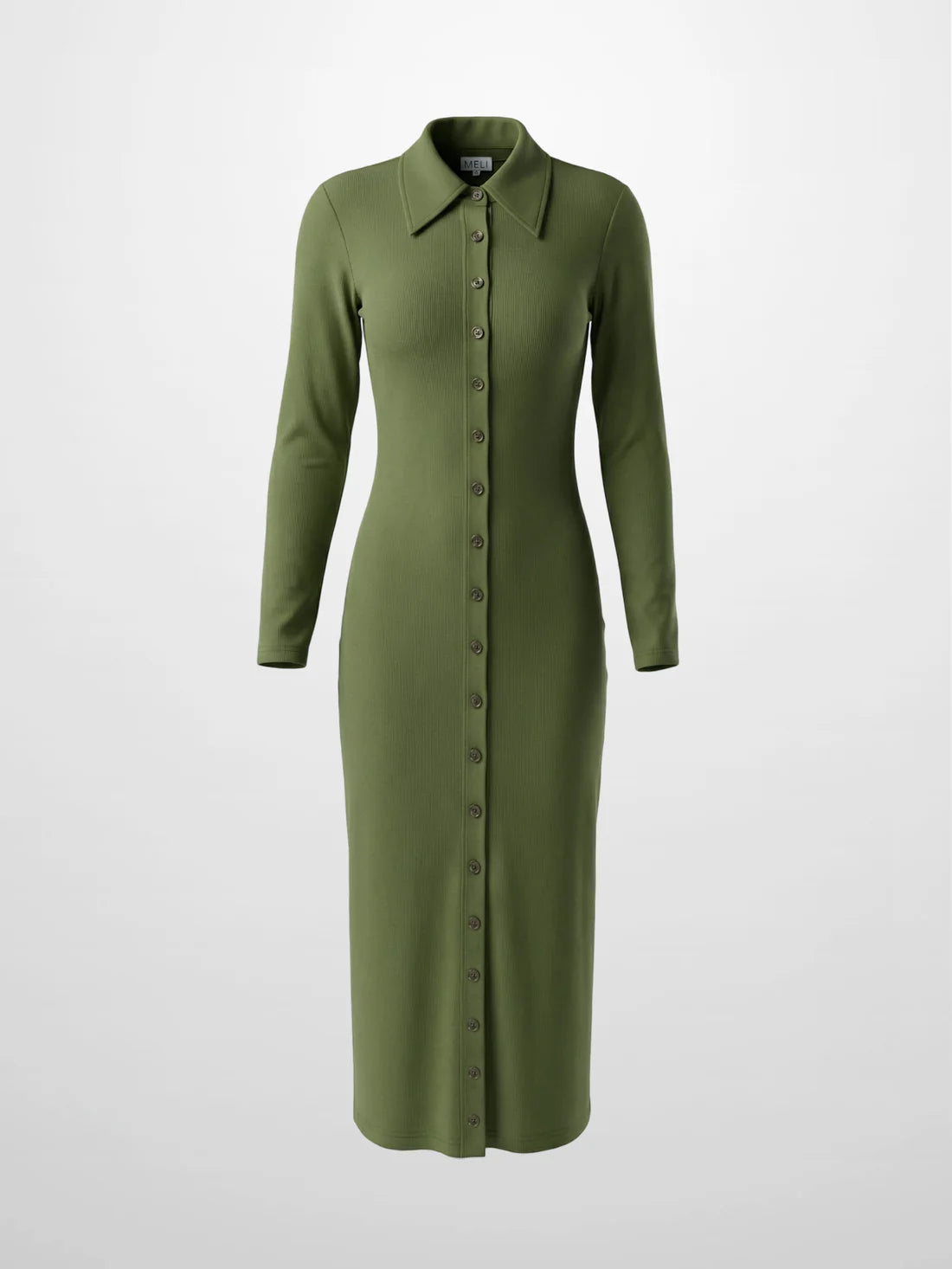 Button Down Ribbed Maxi Dress-Olive
