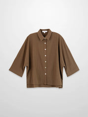 Boxy Dolman Sleeve Crinkle Blouse-Brown