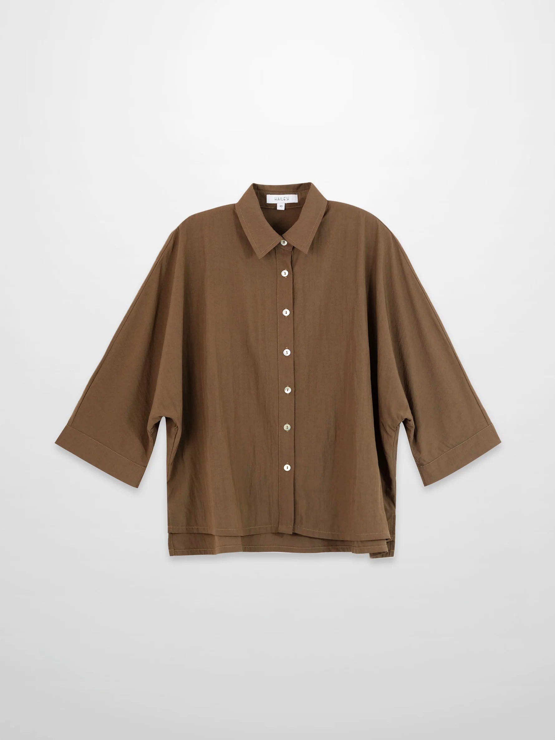 Boxy Dolman Sleeve Crinkle Blouse-Brown