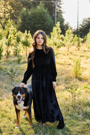 EMMA SMOCKED VELVET MAXI