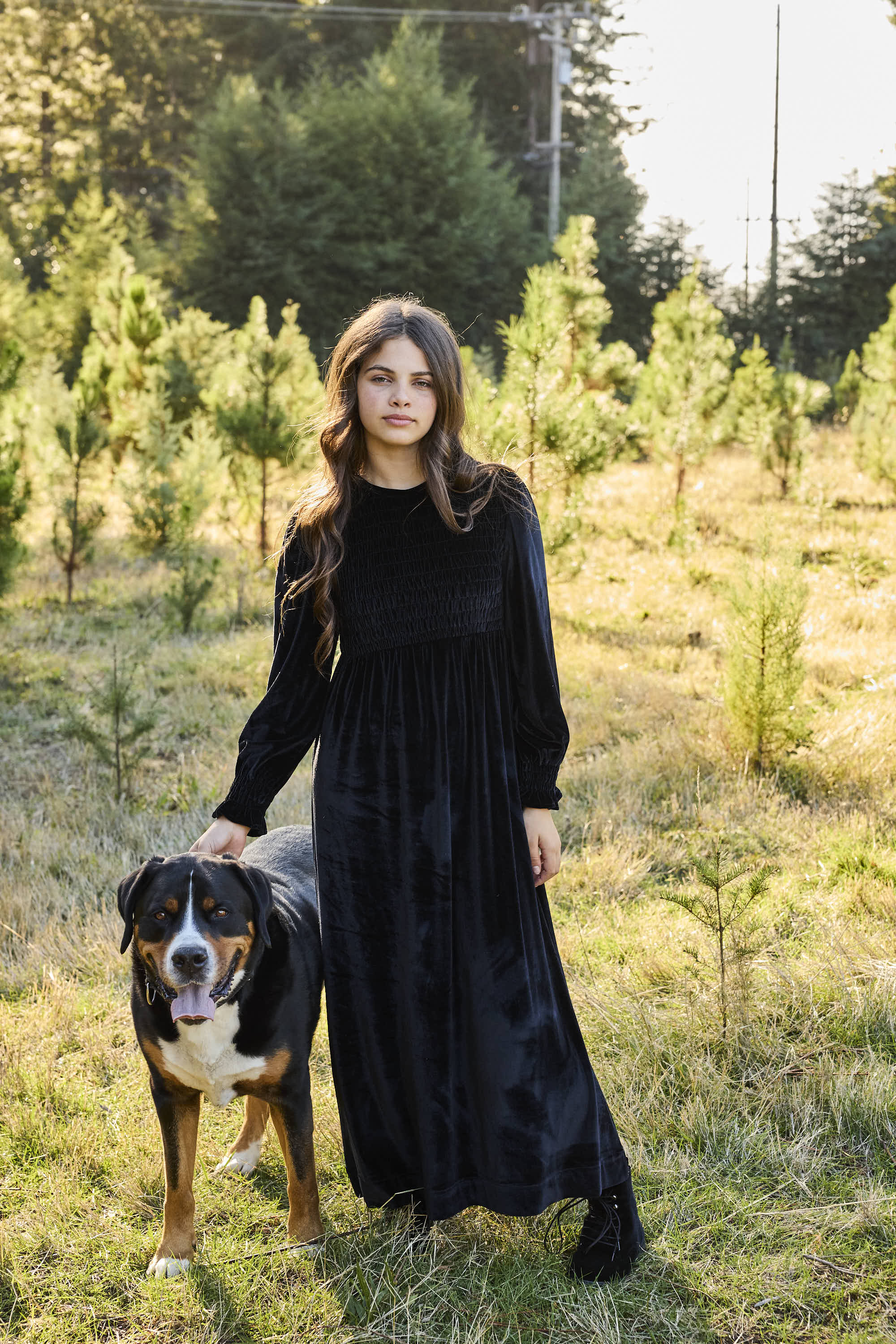 EMMA SMOCKED VELVET MAXI