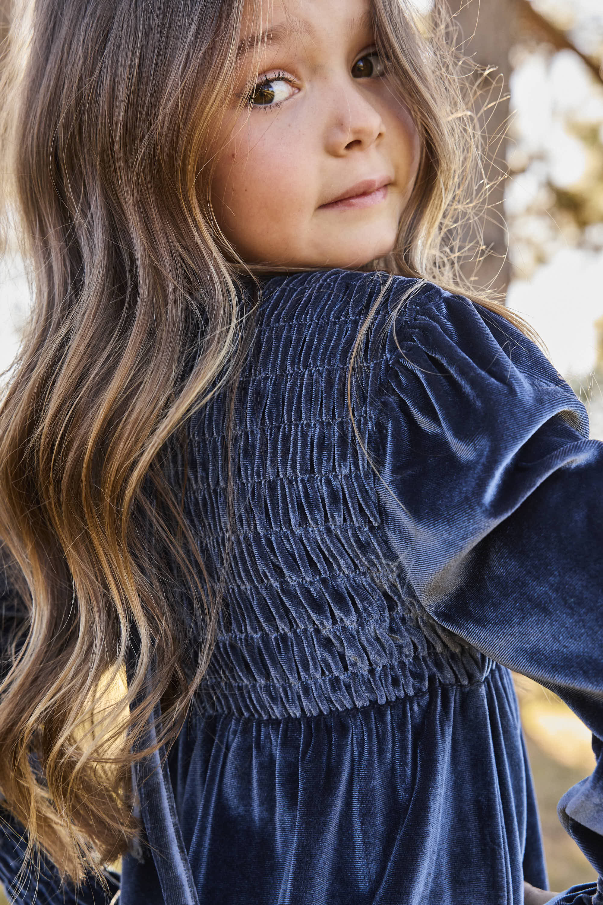 EMMA SMOCKED VELVET MAXI