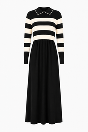 KATIE TEEN BLACK AND WHITE STRIPED OVERLAY MAXI