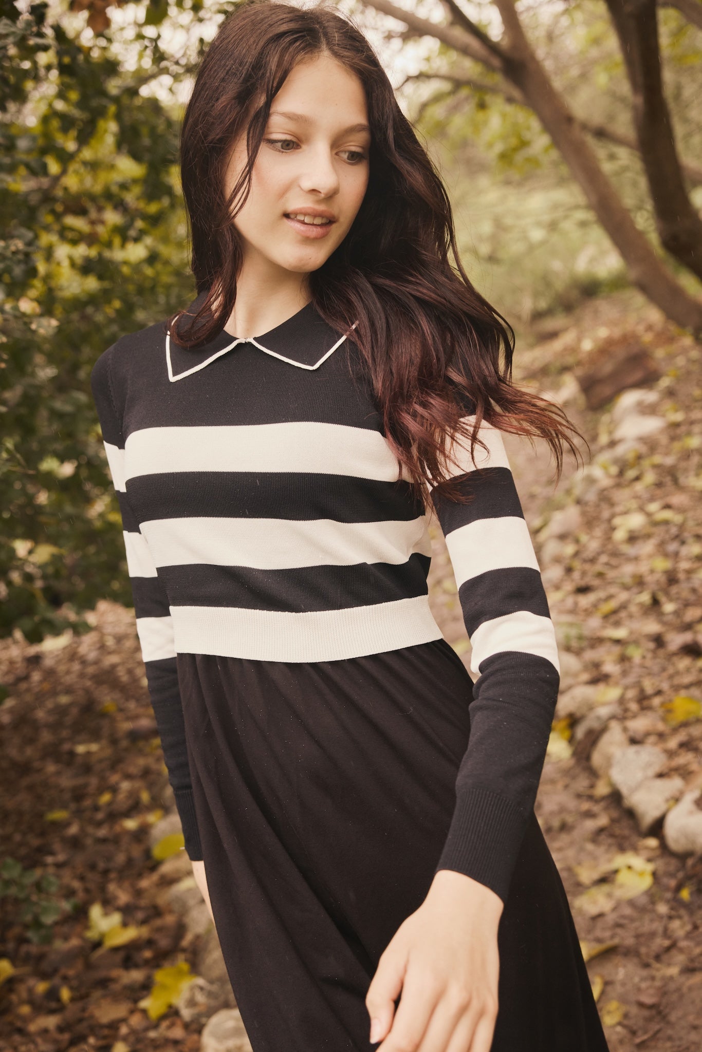 KATIE TEEN BLACK AND WHITE STRIPED OVERLAY MAXI