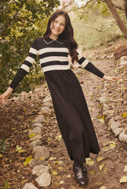 KATIE TEEN BLACK AND WHITE STRIPED OVERLAY MAXI