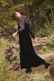 SCARLETT BLOUSE AND VELVET TEEN JUMPER SET- BLACK POLKA DOT
