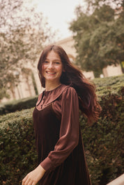 SCARLETT BLOUSE AND VELVET TEEN JUMPER SET- BROWN