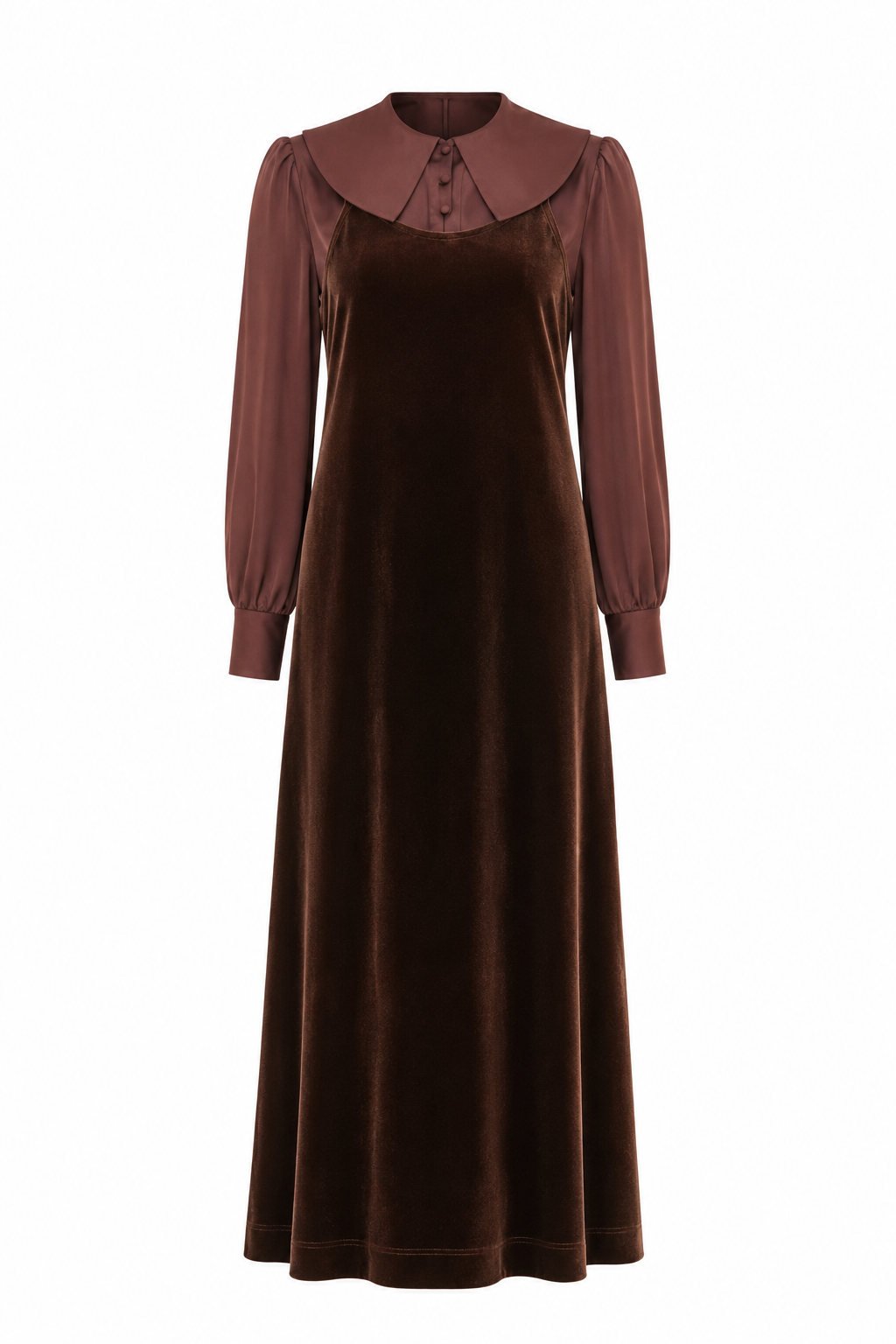 SCARLETT BLOUSE AND VELVET TEEN JUMPER SET- BROWN