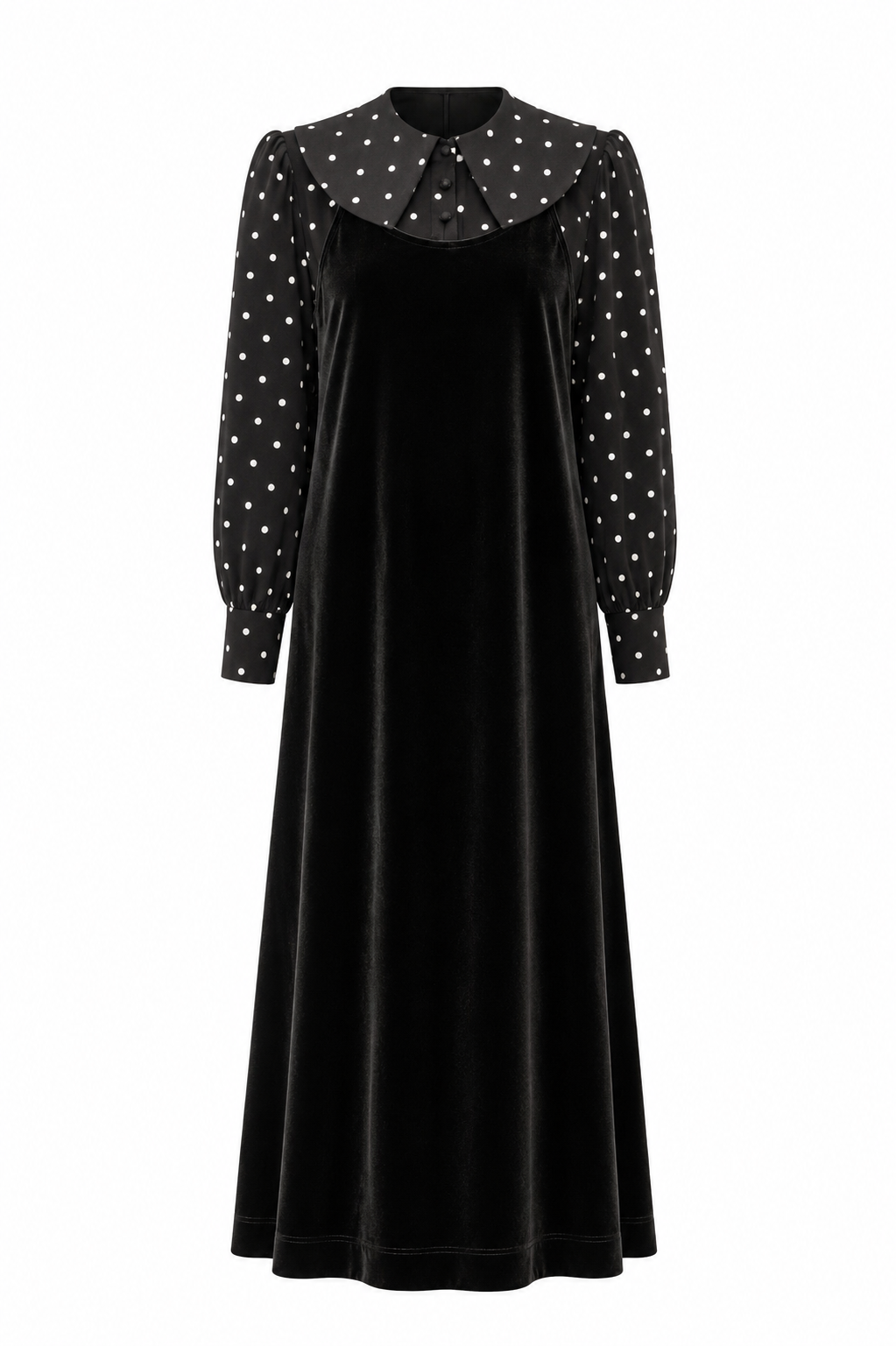 SCARLETT BLOUSE AND VELVET TEEN JUMPER SET- BLACK POLKA DOT