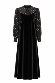 SCARLETT BLOUSE AND VELVET TEEN JUMPER SET- BLACK POLKA DOT