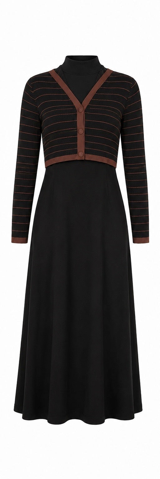 SELENA COLLARED OVERLAY MAXI-BLACK/BROWN
