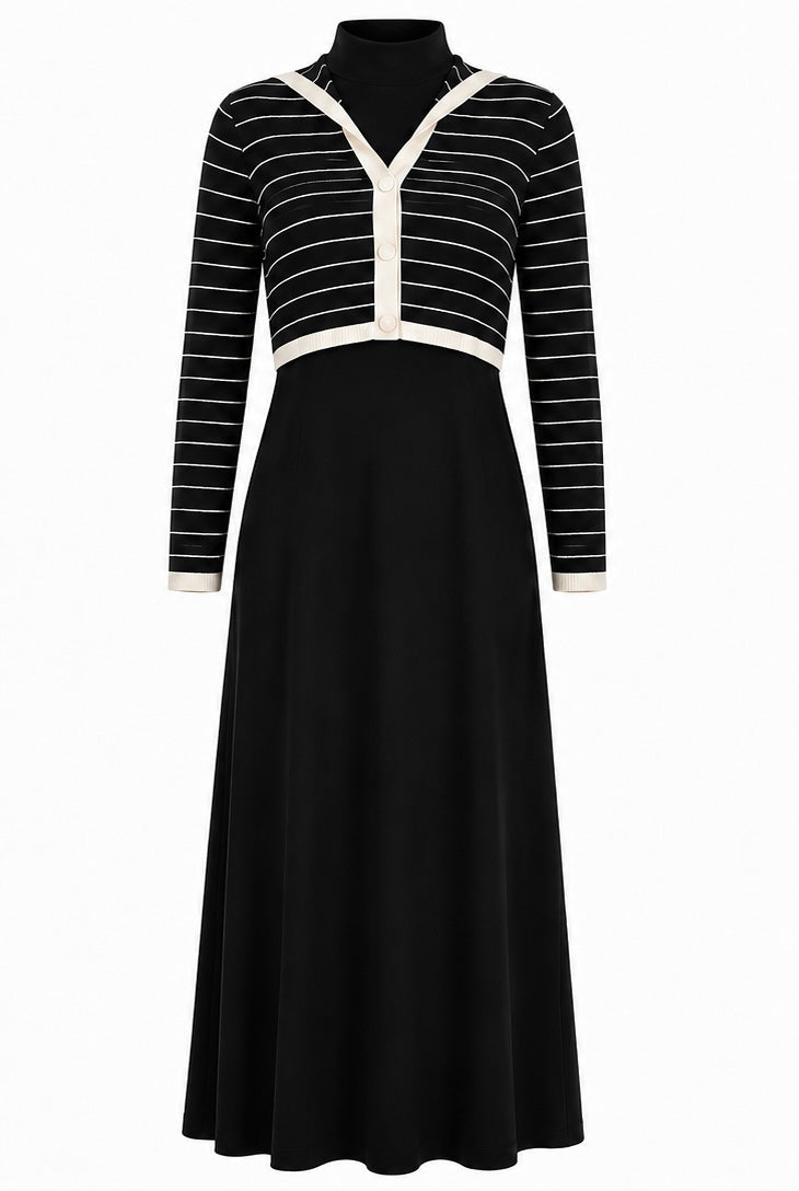 SELENA COLLARED OVERLAY MAXI-BLACK/IVORY