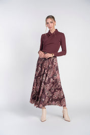 Jersey Pleated Skirt- Burgundy Swirls