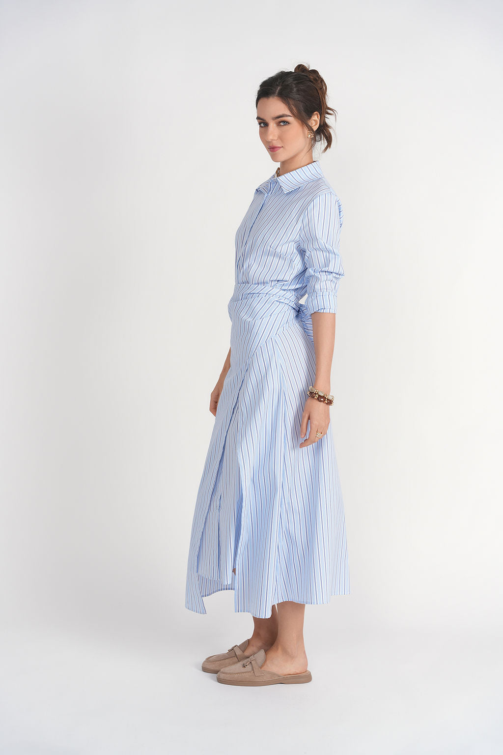 Camilla Dress- Blue Pinstripes