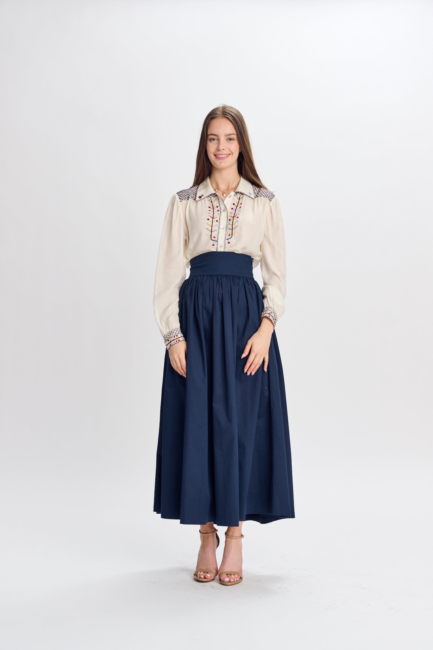 IVORY W/ RAINBOW EMBROIDERY BUTTON DOWN TOP 334959