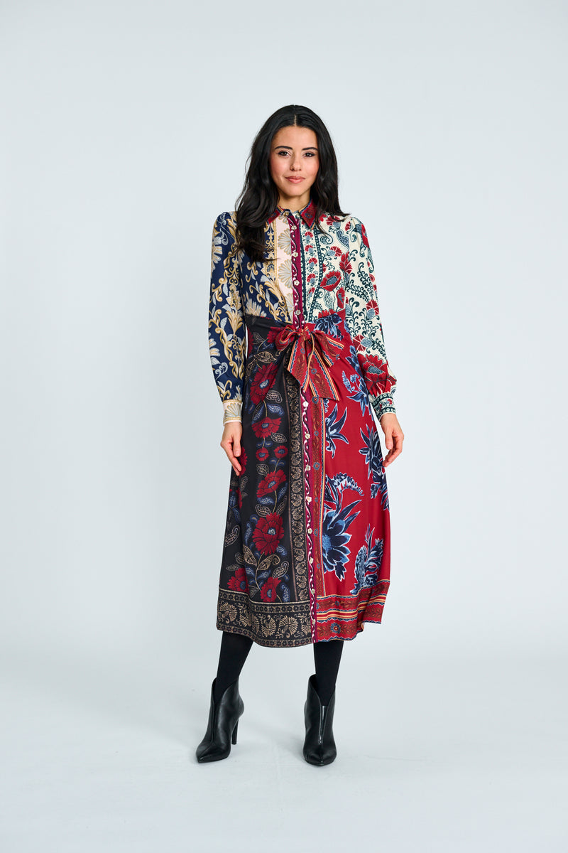 MULTI PRINT BELTED DRESS 335282