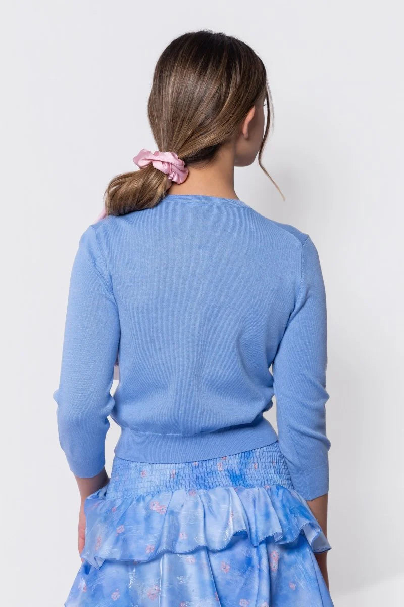 3/4 Sleeve Knit Cardigan (Blue)