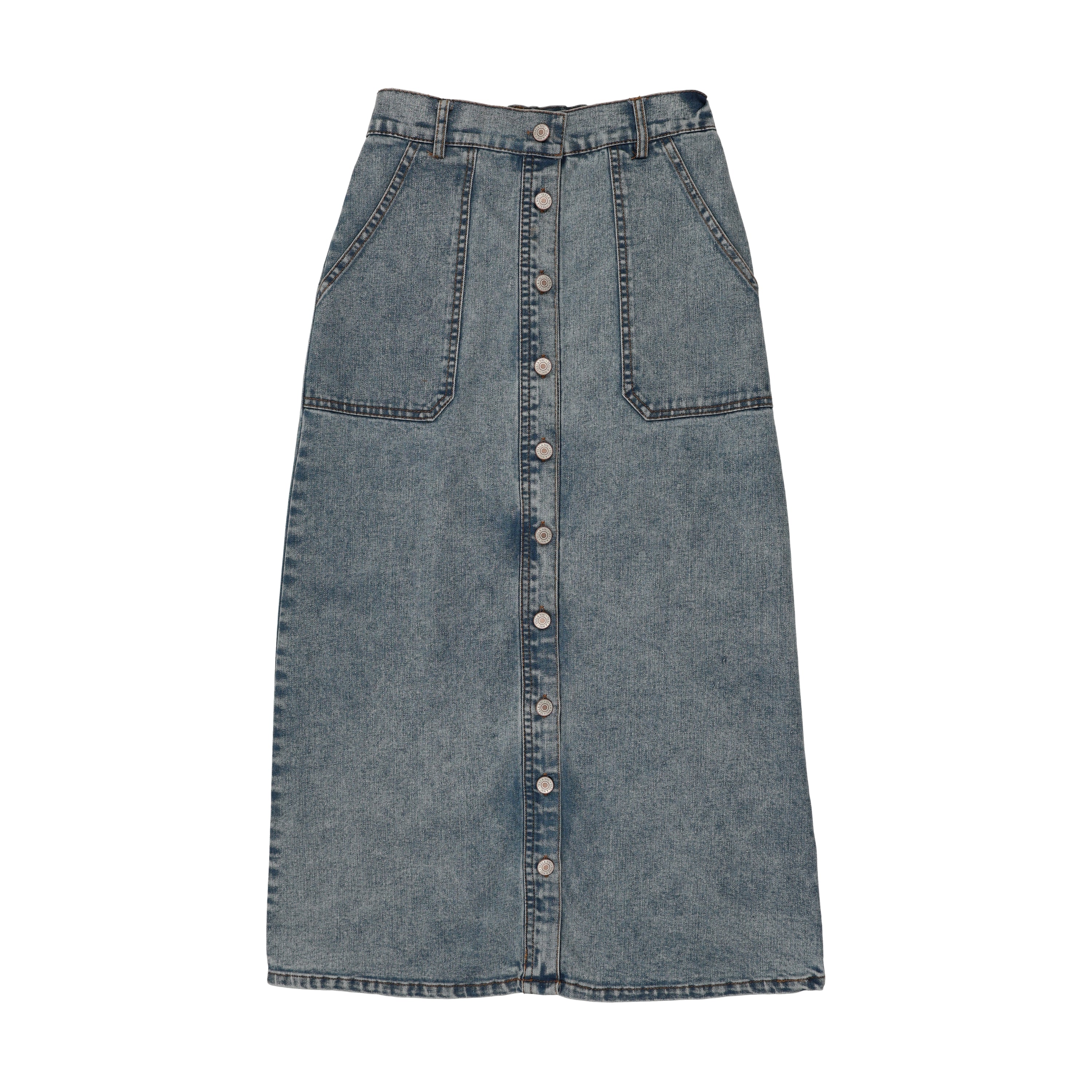 Emm Medium Denim Button Down Midi Skirt