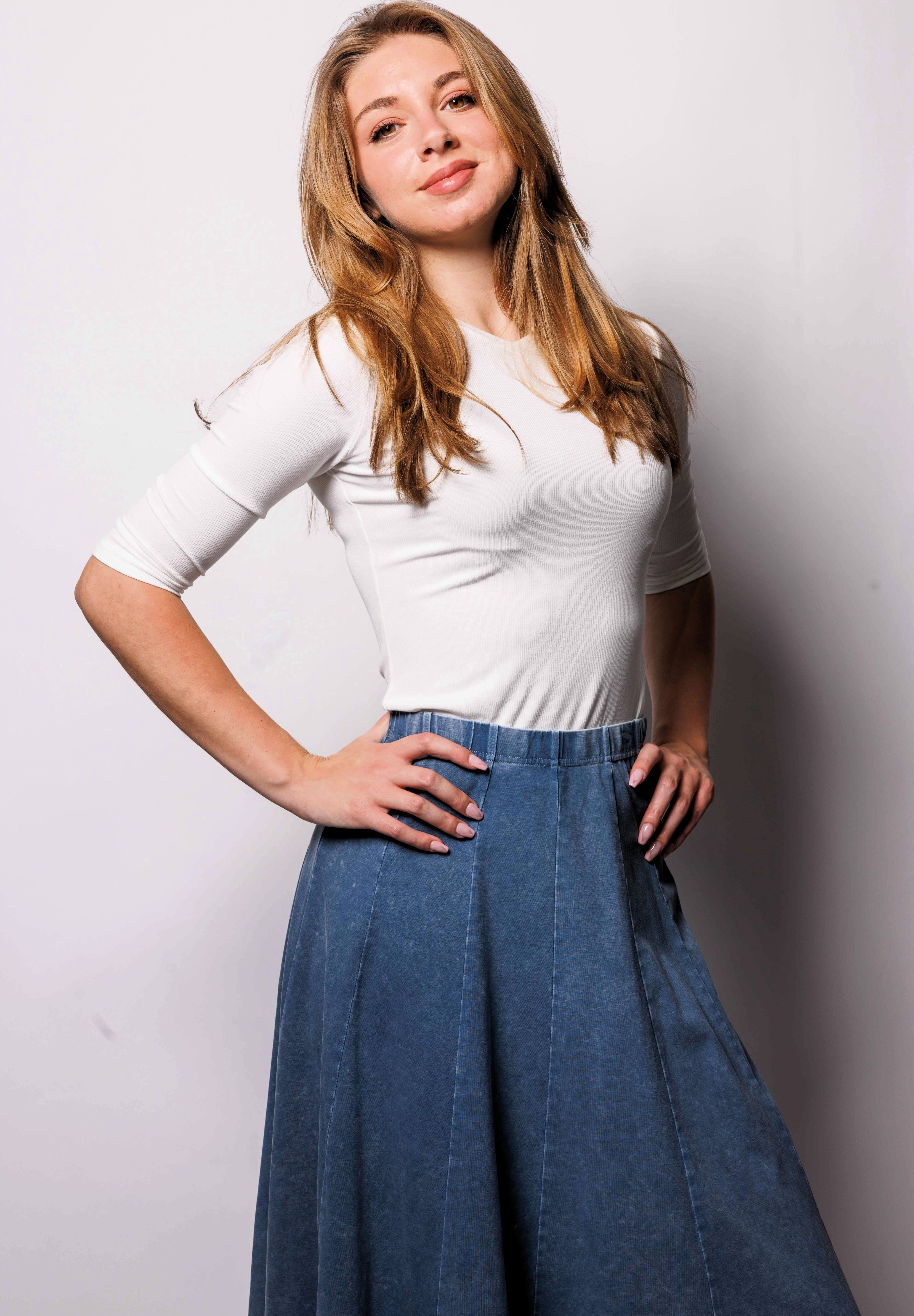 MIDI ACID WASHED PANEL SKIRT