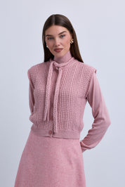 Sequin Yarn Sleeveless Vest with Neck Tie